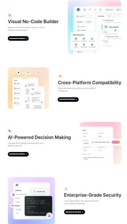 Automa Funktionsübersicht – Drag-and-Drop Workflows, geplante Ausführung und KI-gestützte Entscheidungslogik für Browser-Automation. Community-Templates und Open-Source-Basis.