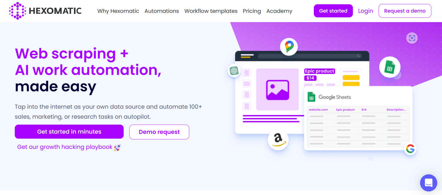 Hexomatic: Automatisieren Sie Ihre Arbeitsabläufe – Web Scraping, Datenextraktion & No-Code Automation