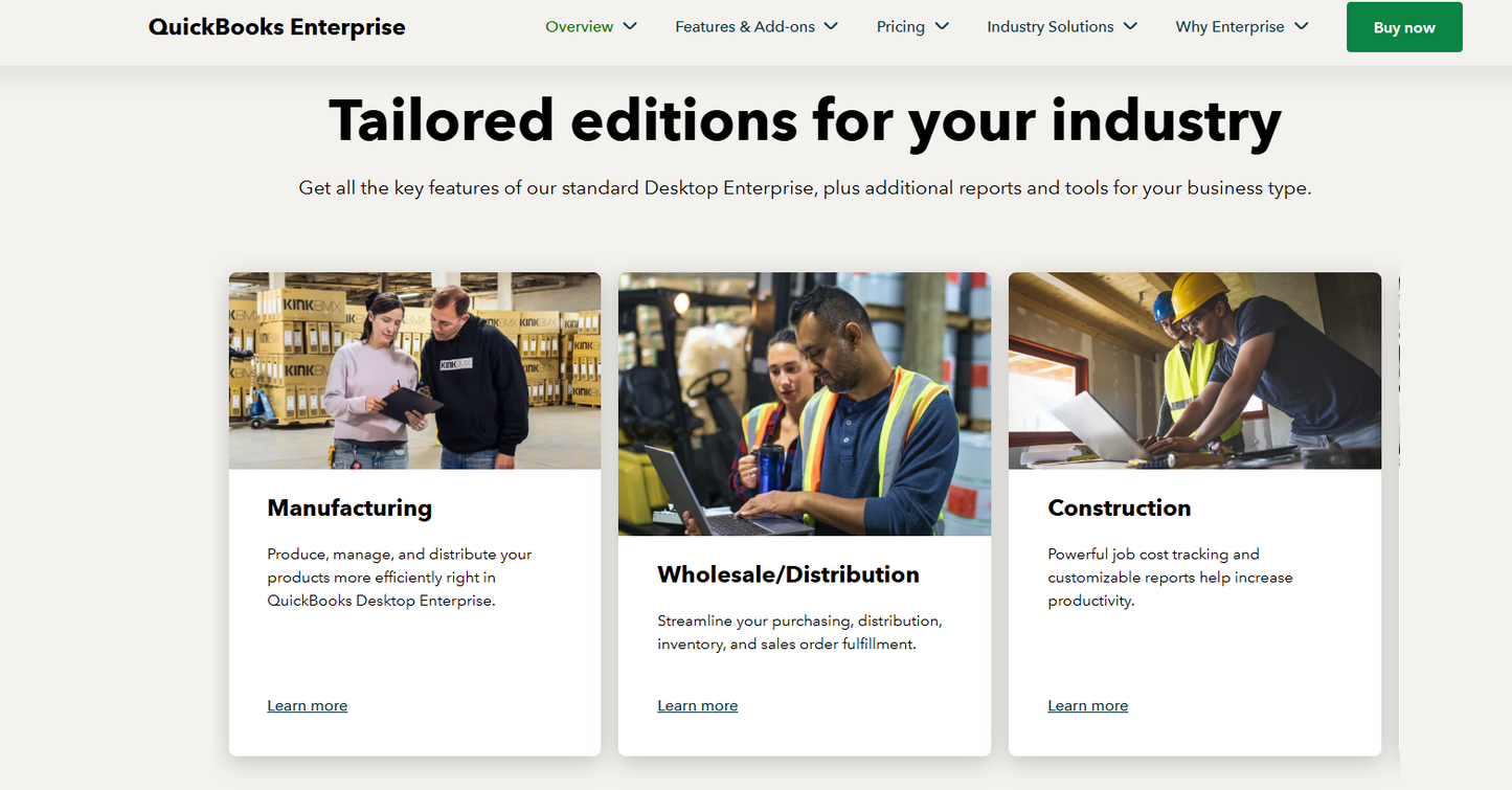 Quickbooks Enterprise , manufacturing , wholesale , construction