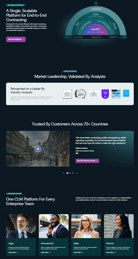 🤖 Sirion (ehemals SirionLabs) ist eine 2012 gegründete globale KI-native CLM-Plattform mit Sitz in Lehi, Utah, die mit dem agentischen Ansatz und AskSirion die nächste Generation des Vertragsmanagements für Großunternehmen definiert