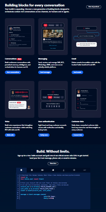 📡 Twilio — ist die CPaaS-Infrastruktur für KI-gestützte Voice- und Messaging-Konversationen mit Agent Connect, Conversation Relay und Conversation Orchestrator Twilio richtet sich an Entwicklungsteams und Enterprise-Kunden, die eigene Conversational-AI-Stacks auf Voice- und Messaging-Kanäle bringen wollen.