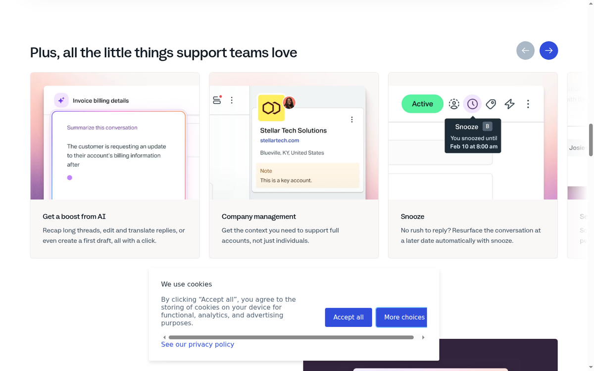 🦉 Help Scout – Informations-Container der Hauptseite (Features, Use-Cases)