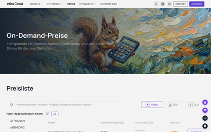 AI API Preise - Offizielle Website