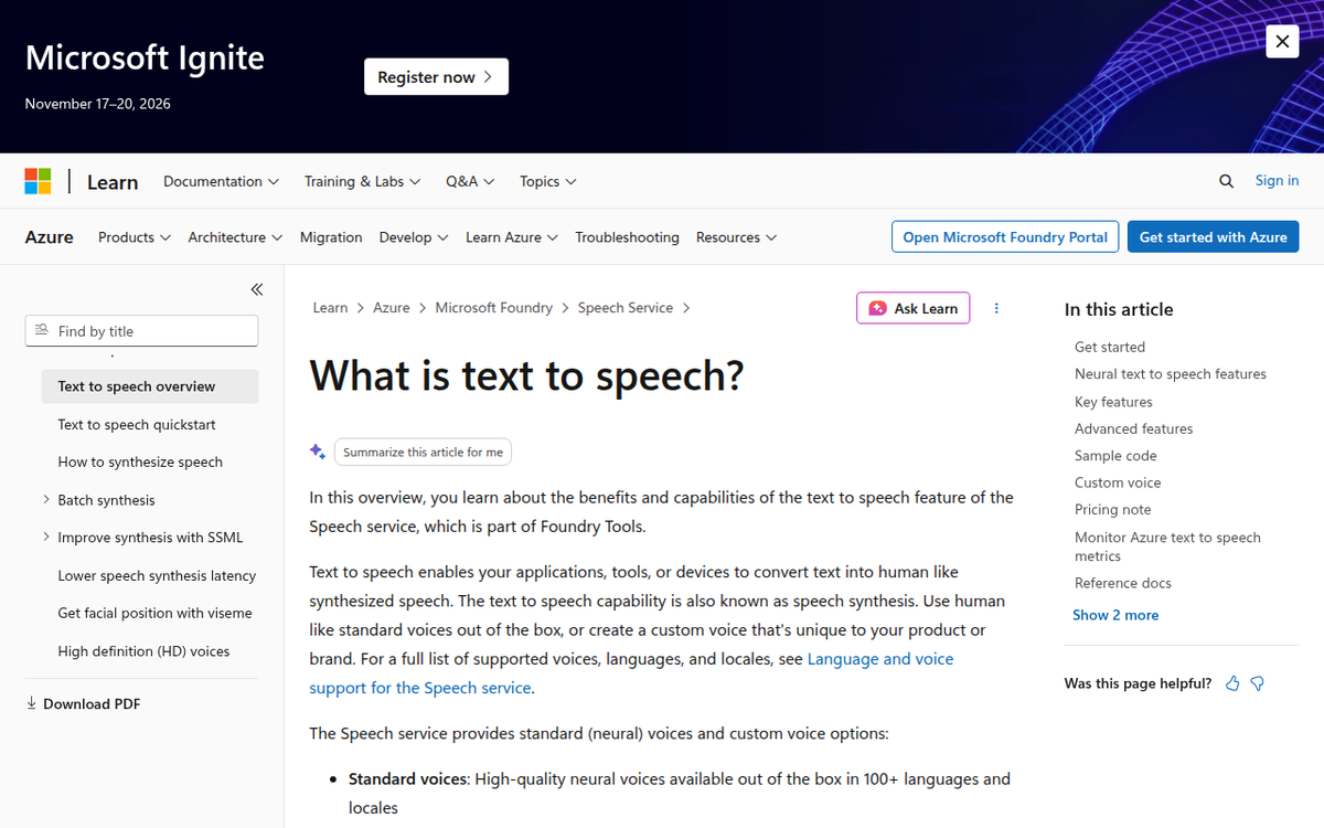 Microsoft Azure TTS — Offizielle Website