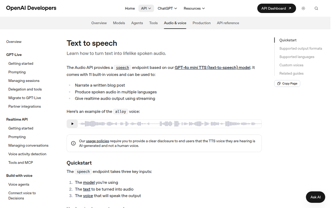 OpenAI TTS — Offizielle Website