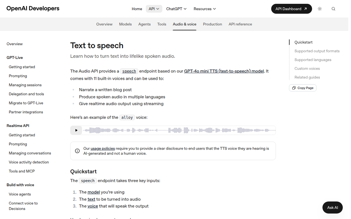 OpenAI TTS — Offizielle Website