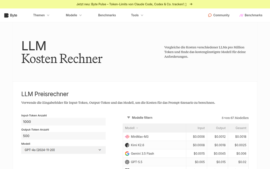 LLM Kosten Rechner - Offizielle Website