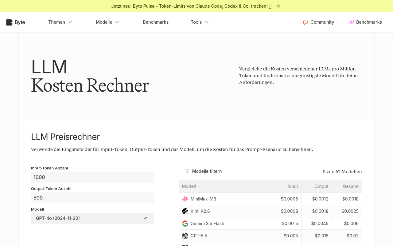 LLM Kosten Rechner - Offizielle Website