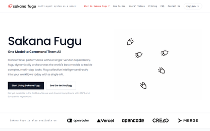 Sakana Fugu — Multi-Agent-System aus Japan fuer komplexe KI-Aufgaben mit spezialisierten Sub-Agenten und Foundation-Modellen (Screenshot der offiziellen Sakana-Fugu-Produktseite)