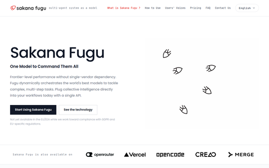 Sakana Fugu — Multi-Agent-System aus Japan fuer komplexe KI-Aufgaben mit spezialisierten Sub-Agenten und Foundation-Modellen (Screenshot der offiziellen Sakana-Fugu-Produktseite)