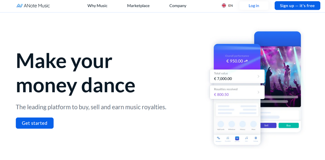 🇱🇺 ANote Music — ANote Music ist eine luxemburgische Plattform für Musik-Royalty-Investments, die Anlegern ermöglicht, Anteile an Musikkatalogen zu erwerben

ANote Music richtet sich an Europäische Investoren, Musikfans und Finanzprofis, die in ein diversifiziertes Musikportfolio mit regelmäßigen Tantiemeneinnahmen investieren möchten.