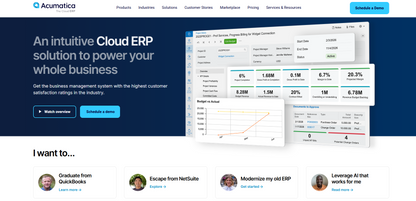 Acumatica – offizielle Startseite der Cloud-nativen ERP-Plattform aus Bellevue mit Hauptbotschaft und Branchenlösungen für Fertigung, Handel, Bauwirtschaft und Dienstleister.