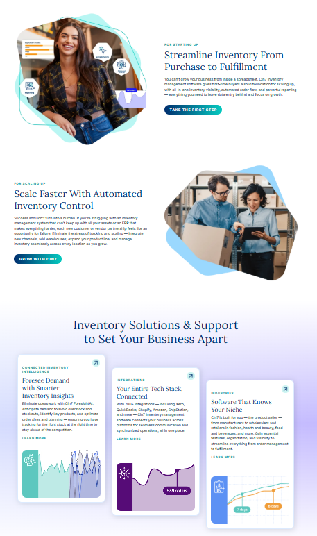 Cin7 – Dashboard der Inventarverwaltungs-Plattform mit Echtzeit-Beständen, Multi-Channel-Verwaltung für Amazon, Shopify, eBay und Walmart, Bestellungen und Produktdaten-Management.