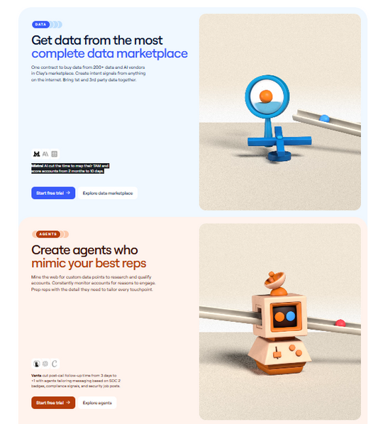 🇺🇸 Clay ist eine 2017 in New York gegründete AI-No-Code-Plattform für B2B-Prospecting und Data-Enrichment, die 100+ Datenquellen wie Clearbit, Hunter und OpenAI in einem Workflow vereint und mit Waterfall-Enrichment genaue Daten garantiert.

Clay richtet sich an B2B-Sales-Teams, Marketer und Growth-Hacker die Lead-Generation automatisieren wollen ohne eine Zeile Code zu schreiben, mit Zugriff auf 100+ Datenquellen..