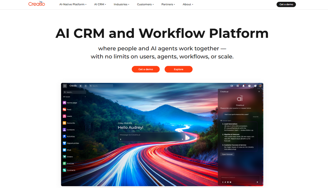 🇺🇸 Creatio — Creatio ist eine 2014 in Boston gegründete Low-Code-Plattform für CRM und Workflow-Automatisierung, die Sales, Marketing und Service mit No-Code-Tools für mittelständische Unternehmen kombiniert.