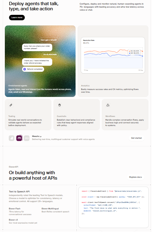ElevenLabs, der führenden Plattform für KI-gesteuerte Sprachtechnologie, die neue Maßstäbe in der Audioerstellung setzt. ElevenLabs bietet eine Suite leistungsstarker KI-Audio-Tools, die entwickelt wurden, um die Inhaltserstellung zu verbessern, das Nutzerengagement zu steigern und Interaktionen zu optimieren.