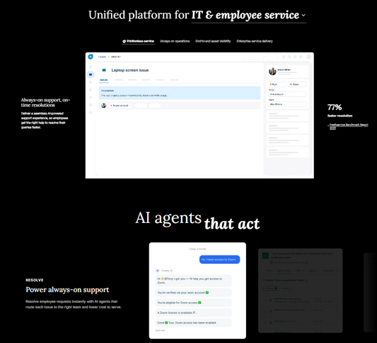 🌿 Freshworks — Freshworks ist eine SaaS-Suite für Unternehmen, die moderne Customer-Engagement-, IT-Service-Management- und Employee-Experience-Lösungen wie Freshdesk, Freshservice und Freshchat bereitstellt