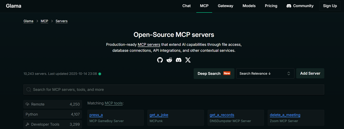 Glama.ai – Deine zentrale Anlaufstelle für Model Context Protocol (MCP) Server🪴