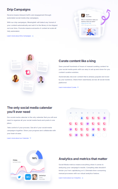 Missinglettr — Missinglettr ist eine 2016 gegründete Social Marketing Automation Plattform, die Blog-Content automatisch in 9 Social-Media-Posts pro Kampagne umwandelt und über ein Jahr hinweg verteilt

Über Missinglettr: Missinglettr wurde 2016 gegründet und hat sich seitdem als verlässlicher Anbieter im Markt etabliert. Die Kernkompetenz des Unternehmens liegt in einer umfassenden Plattform-Lösung, die speziell für die Anforderungen moderner E-Commerce- und Marketing-Workflows konzipiert wurde. Im Mittelp