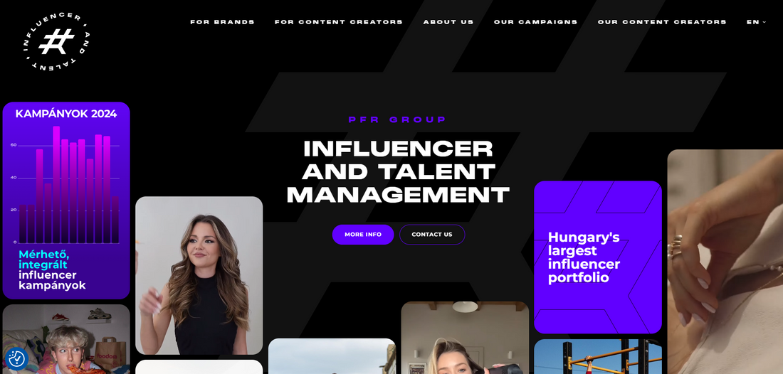 🇭🇺 PFR Group — PFR Group ist eine 2017 gegründete ungarische Influencer-Marketing und Talent-Management-Agentur in Budapest, die mit ihrer AI-gestützten Plattform die volle Kampagnen-Lebenszyklus-Verwaltung von Creator-Discovery bis Performance-Analyse für 1.000+ internationale Marken wie L'Oréal, Mastercard, Coca-Cola und Samsung betreibt.