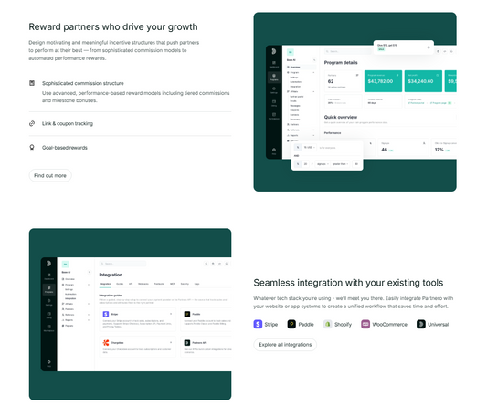 🔗 Partnero — Partnero ist eine All-in-One-Partnership-Management-Plattform für Affiliate-, Referral-, Influencer- und Newsletter-Programme mit nativer Integration zu Stripe, Paddle, Shopify und WooCommerce. Mit über 3.000 aktiven Affiliate-Programmen und 150.000 verbundenen Affiliates sowie einem KI-gestützten Program Builder und AI Partner Discovery ist Partnero eine moderne Lösung für SaaS- und E-Commerce-Unternehmen