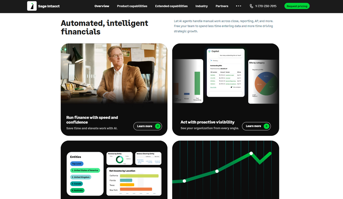 Sage Intacct – Detailansicht mit Cloud-Finanzfunktionen, Dashboards, dimensionalen Berichten und Echtzeit-Insights für Buchhaltung und Geschäftsentscheidungen.