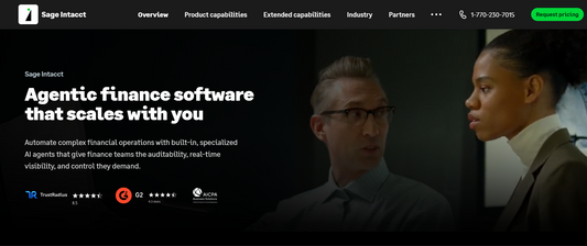 Sage Intacct – offizielle Startseite der Cloud-Finance-ERP-Plattform aus San Jose mit Hauptbotschaft für wachsende Unternehmen mit Multi-Entity-Buchhaltung und Echtzeit-Reporting.