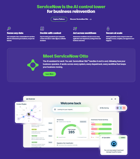 ⚙️ ServiceNow — ServiceNow ist eine Cloud-Plattform für digitale Workflows mit Customer Service Management (CSM), die Front-Office und Back-Office integriert, KI-gestützte Fall-Lösung bietet und proaktive Kundenbetreuung ermöglicht