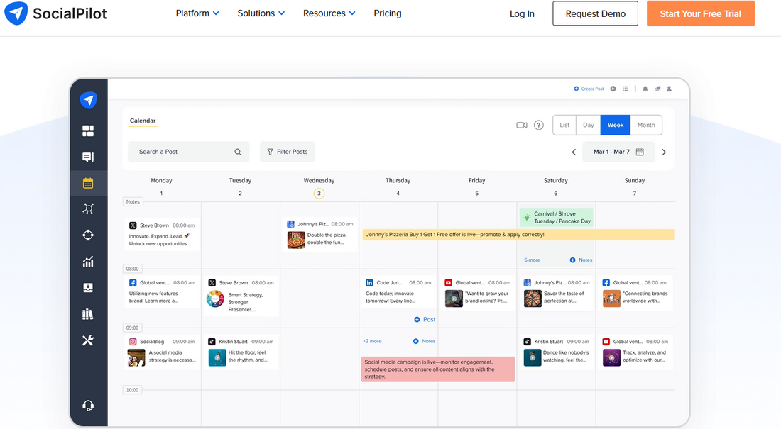 ✈️ SocialPilot — Faire Preisstaffel mit Bulk-Scheduling und White-Label-Optionen

Über SocialPilot: SocialPilot wurde 2014 in Indien gegründet und ist seitdem auf 177 Mitarbeiter und 19,5 Mio. Jahresumsatz gewachsen. Im Juli 2025 wurde SocialPilot für über 50 Millionen von der schwedischen group.one übernommen.

SocialPilot richtet sich an Marketing-Agenturen, kleine und mittelständische Unternehmen und Marken.