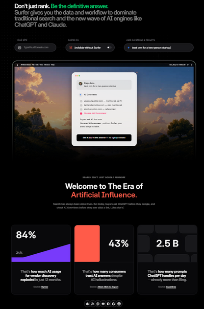 Surfer SEO, dem unverzichtbaren Tool für Content-Ersteller und SEO-Experten, die ihre Inhalte in den Suchergebnissen nach oben bringen möchten. Wir bieten Ihnen datengesteuerte Analysen und Einblicke in die Top-Ranking-Inhalte für Ihre Ziel-Keywords. Mit Surfer SEO erstellen Sie optimierte Artikel und Blogbeiträge, die nicht nur Ihre Leser begeistern, sondern auch von Suchmaschinen wie Google geliebt werden.