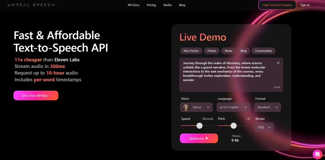 Unreal Speech: KI Text-to-Speech API – Erzeugen Sie extrem realistische Stimmen