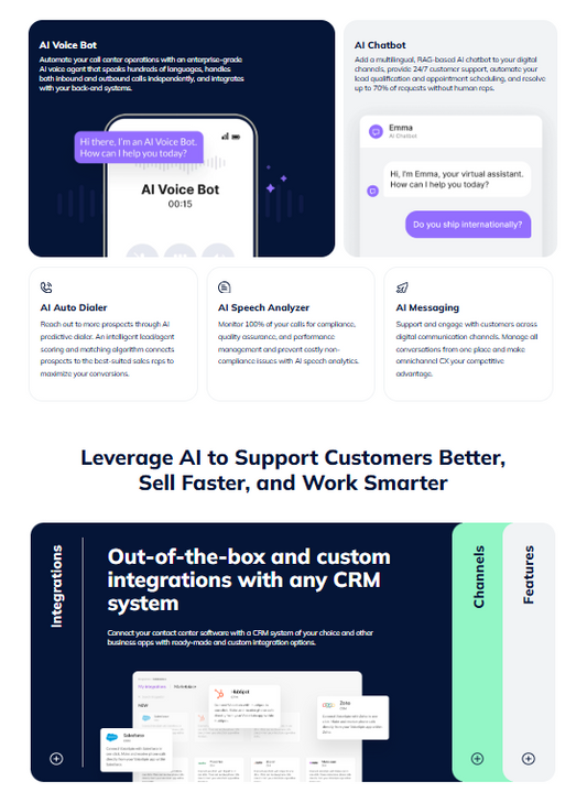 📞 VoiceSpin — ist eine AI-Contact-Center-Plattform mit AI-Voice-Agent, Auto-Dialer, Speech-Analyzer und CRM-Integrationen für 50+ Business-Tools aus einer Hand VoiceSpin richtet sich an SMBs und Enterprise-Kundencenter, die ihren kompletten Voice-Stack durch eine cloud-basierte Plattform mit Predictive-Dialer und AI-Bots ersetzen wollen.