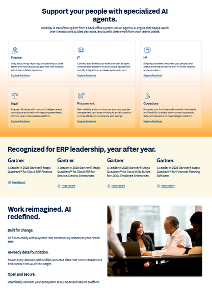 Workday – Detailansicht der Cloud-Plattform für Finance, Human Capital Management und Adaptive Planning mit KI-gestützten Workday Illuminate Funktionen für globale Unternehmen.