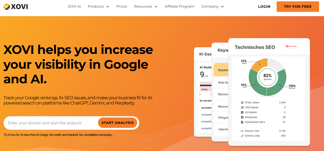 Xovi, dem führenden SEO Tool speziell für den deutschsprachigen Markt. Wir bieten Ihnen eine breite Palette an leistungsstarken Funktionen, um Ihre Website in den Suchergebnissen zu optimieren, Ihre Wettbewerber zu analysieren und Ihren organischen Traffic nachhaltig zu steigern. Xovi ist die ideale Lösung für SEO-Experten, Online-Marketer und Website-Betreiber in Deutschland, Österreich und der Schweiz.