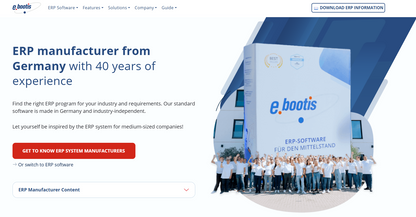 e.bootis – offizielle Startseite der deutschen ERP-Komplettlösung aus Deutschland mit 40 Jahren KMU-Erfahrung und modularer Architektur für Handel, Industrie und Mittelstand.