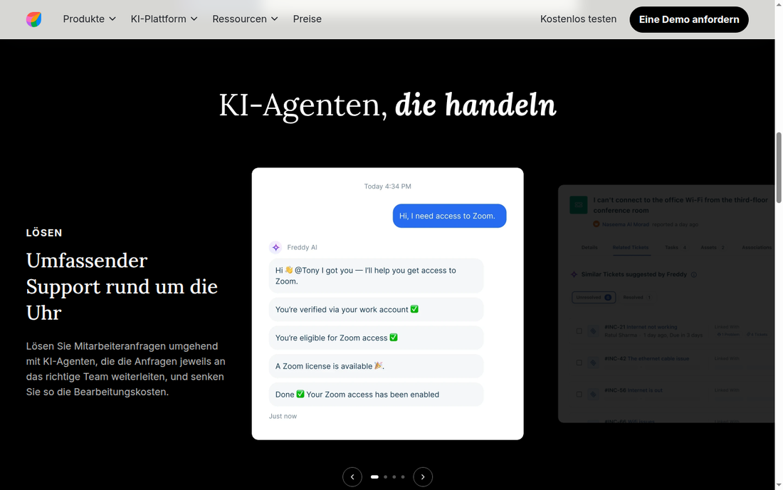 🌿 Freshworks – Informations-Container der Hauptseite (Features, Use-Cases)