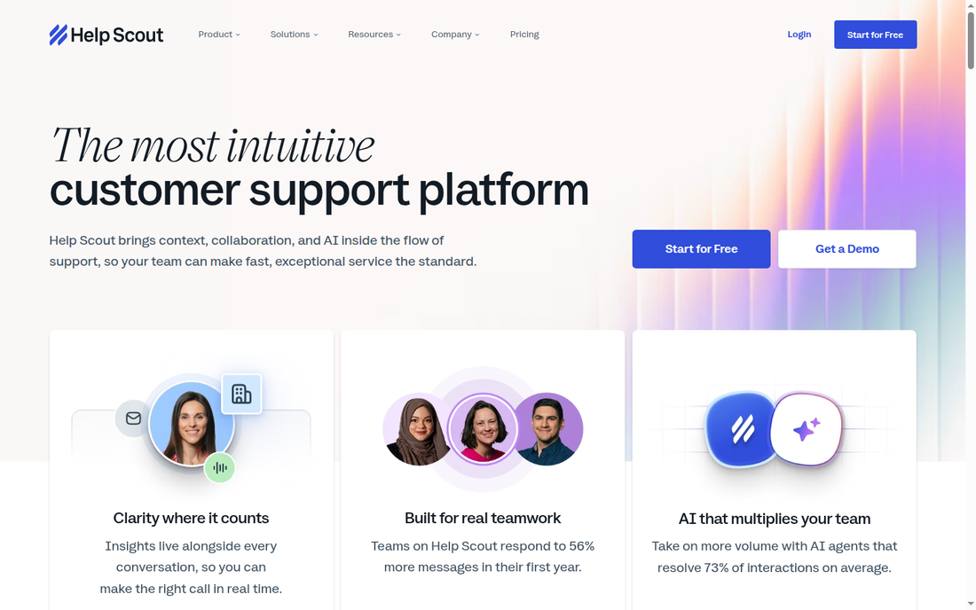 🦉 Help Scout – Erster Hero-Container der Hauptseite (Above-the-Fold)