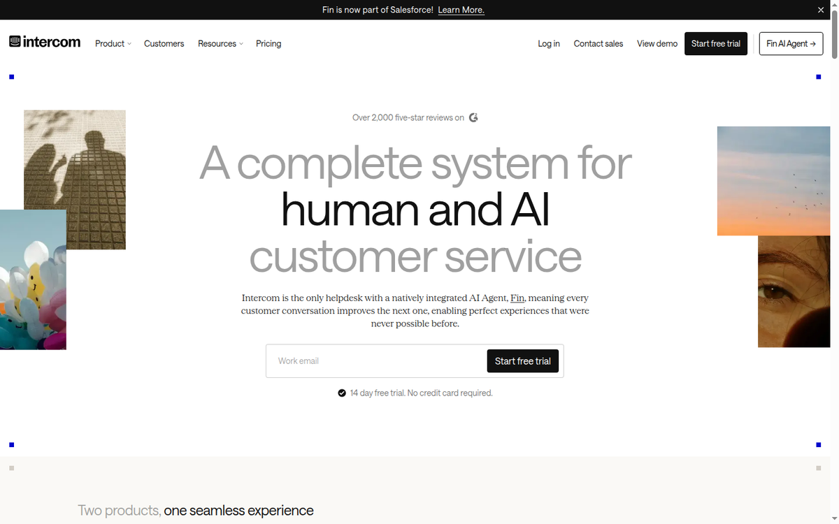 💬 Intercom – Erster Hero-Container der Hauptseite (Above-the-Fold)